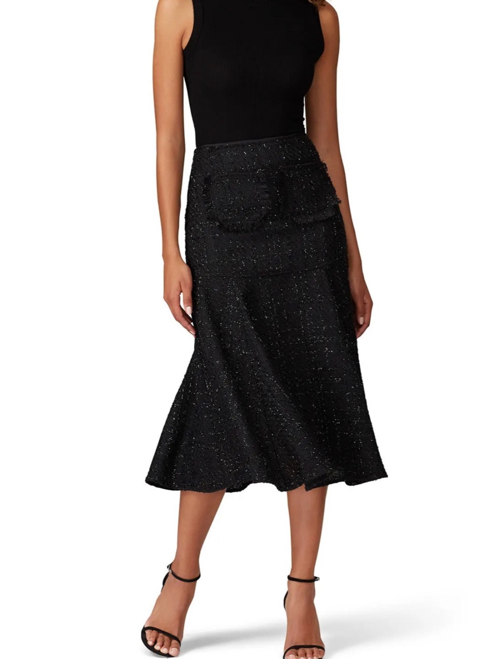 Keepsake Alcazar Black Shimmer Tweed A-Line Midi Classic Skirt Size XL 10